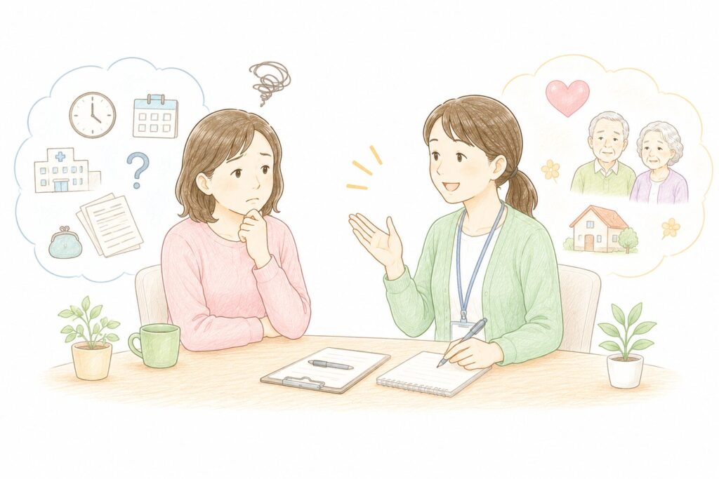 ケアマネに言ってはいけない3つの一言と言い換えスクリプトを示したインフォグラフィック