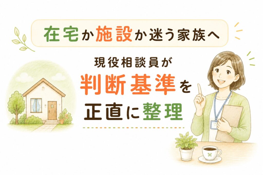 在宅介護と施設入所の判断基準（3つの条件・3つのサイン）を整理した比較図
