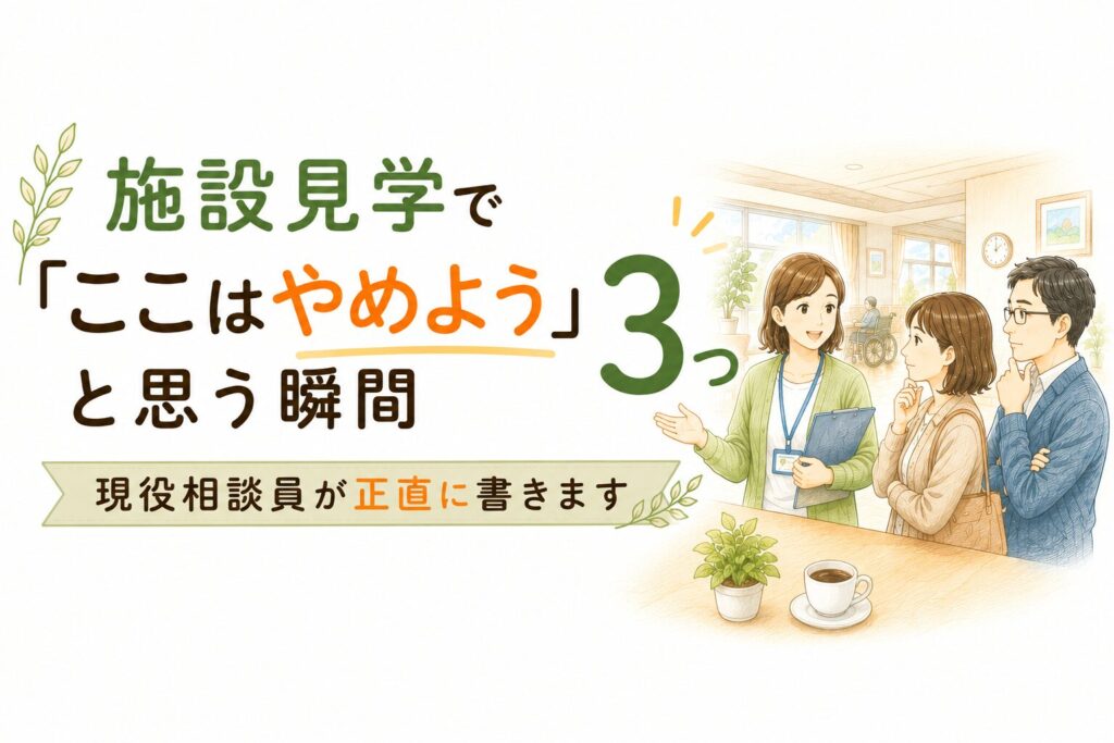 施設見学で「ここはやめよう」と感じる3つの瞬間を現役相談員が解説するイラスト