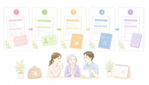 難病受給者証・身体障害者手帳など介護で見落とされがちな書類5つを示したインフォグラフィック