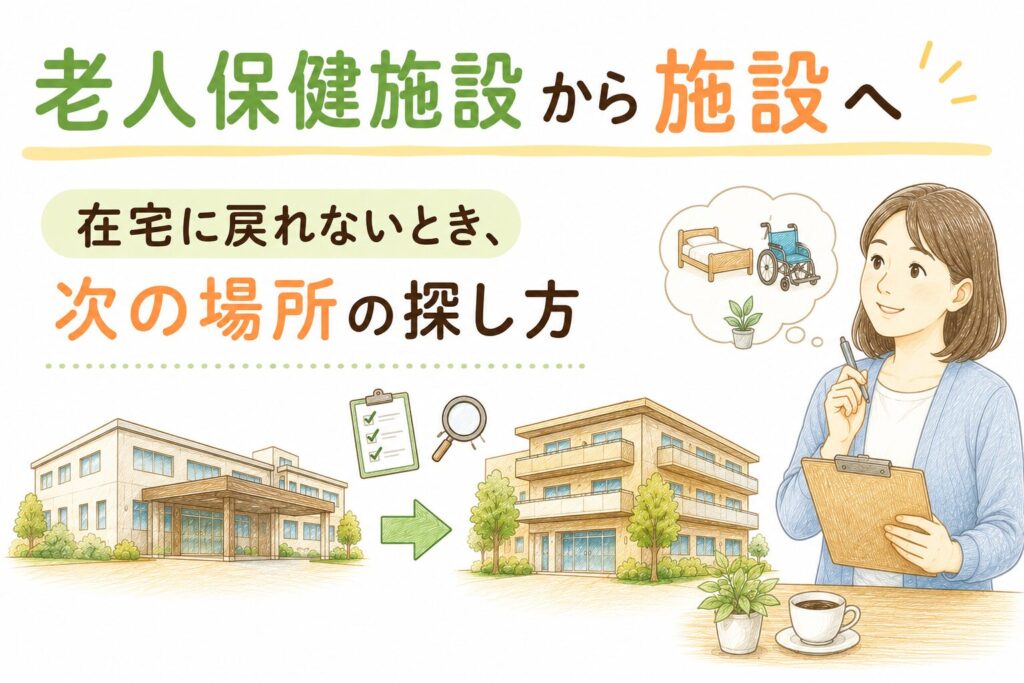 老健から次の施設（特養・有料老人ホーム）への移行の流れを示した図