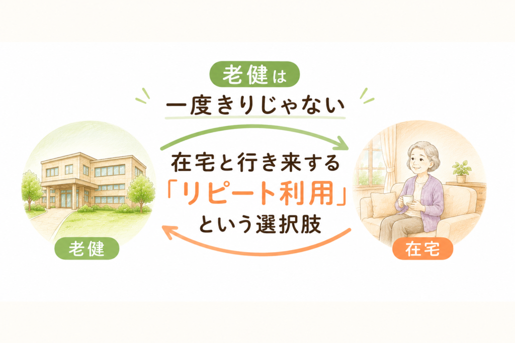 在宅と老健を行き来する「リピート利用（循環利用）」の流れを示したインフォグラフィック